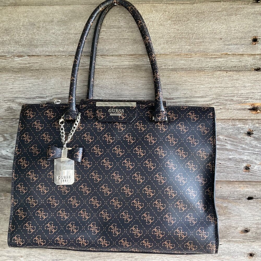GUESS Black & Brown Signature Tote Bag